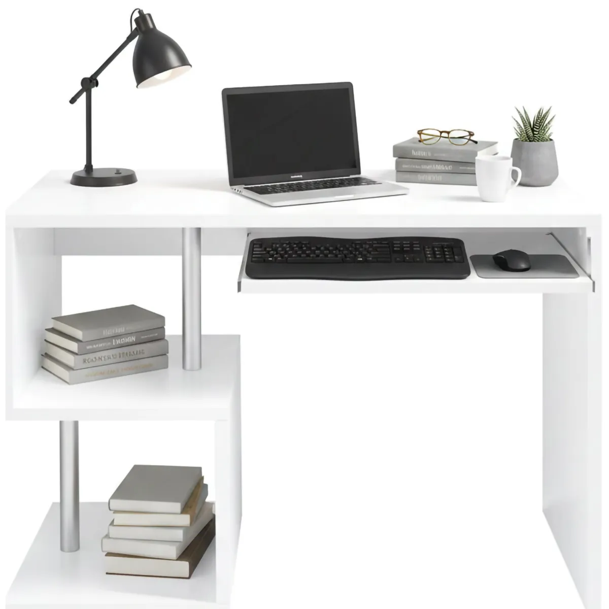 Ufficio|Camera Da Letto > Dmora Scrivania lineare bianca lucida 100x50cm con supporto pc - Acan Bianco Lucido