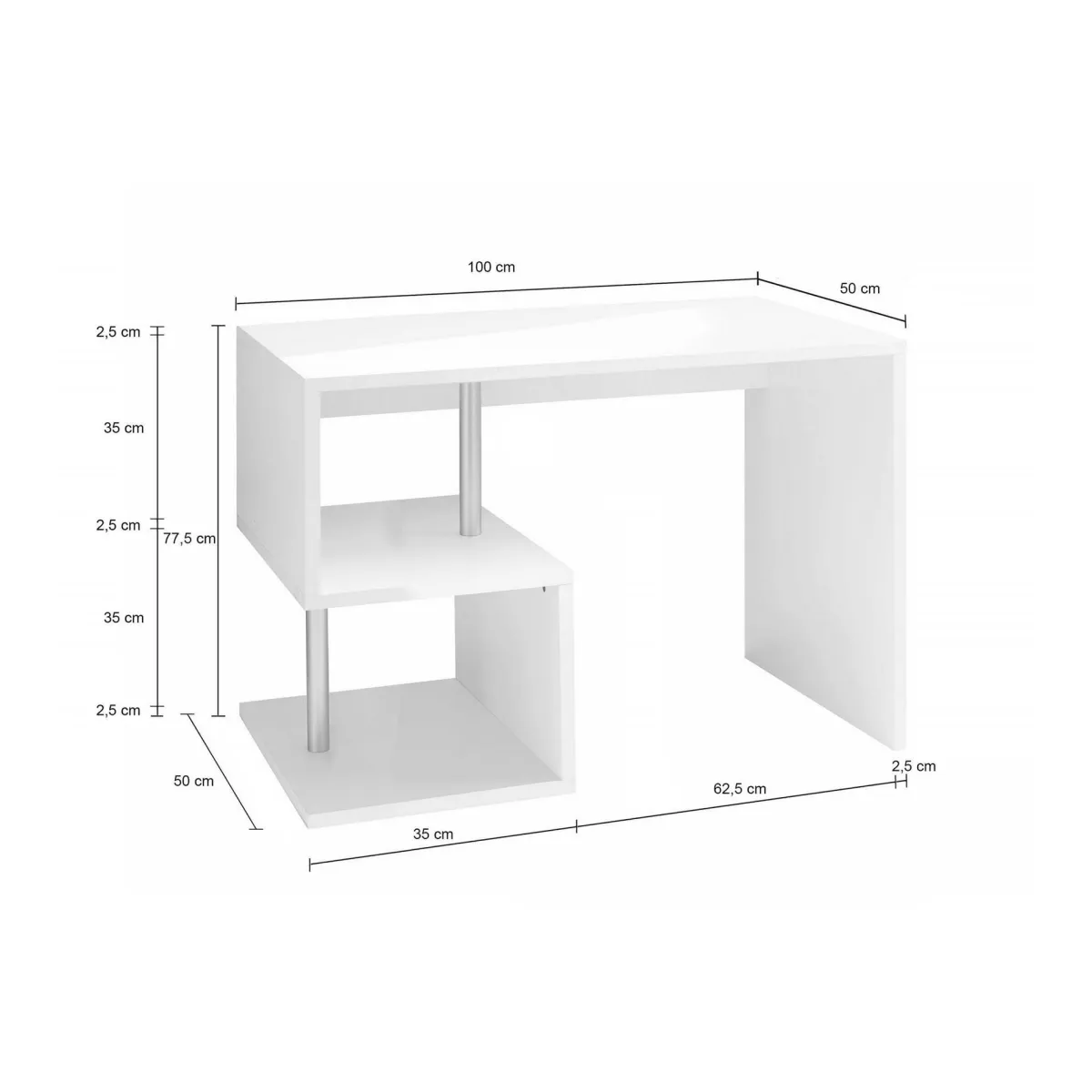 Ufficio|Camera Da Letto > Dmora Scrivania lineare bianca lucida 100x50cm con supporto pc - Acan Bianco Lucido