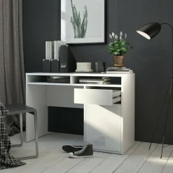 Ufficio|Camera Da Letto > Dmora Scrivania lineare bianca lucida 110x50cm con supporto pc - Antioco Bianco Lucido