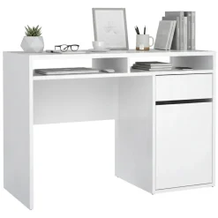 Ufficio|Camera Da Letto > Dmora Scrivania lineare bianca lucida 110x50cm con supporto pc - Antioco Bianco Lucido