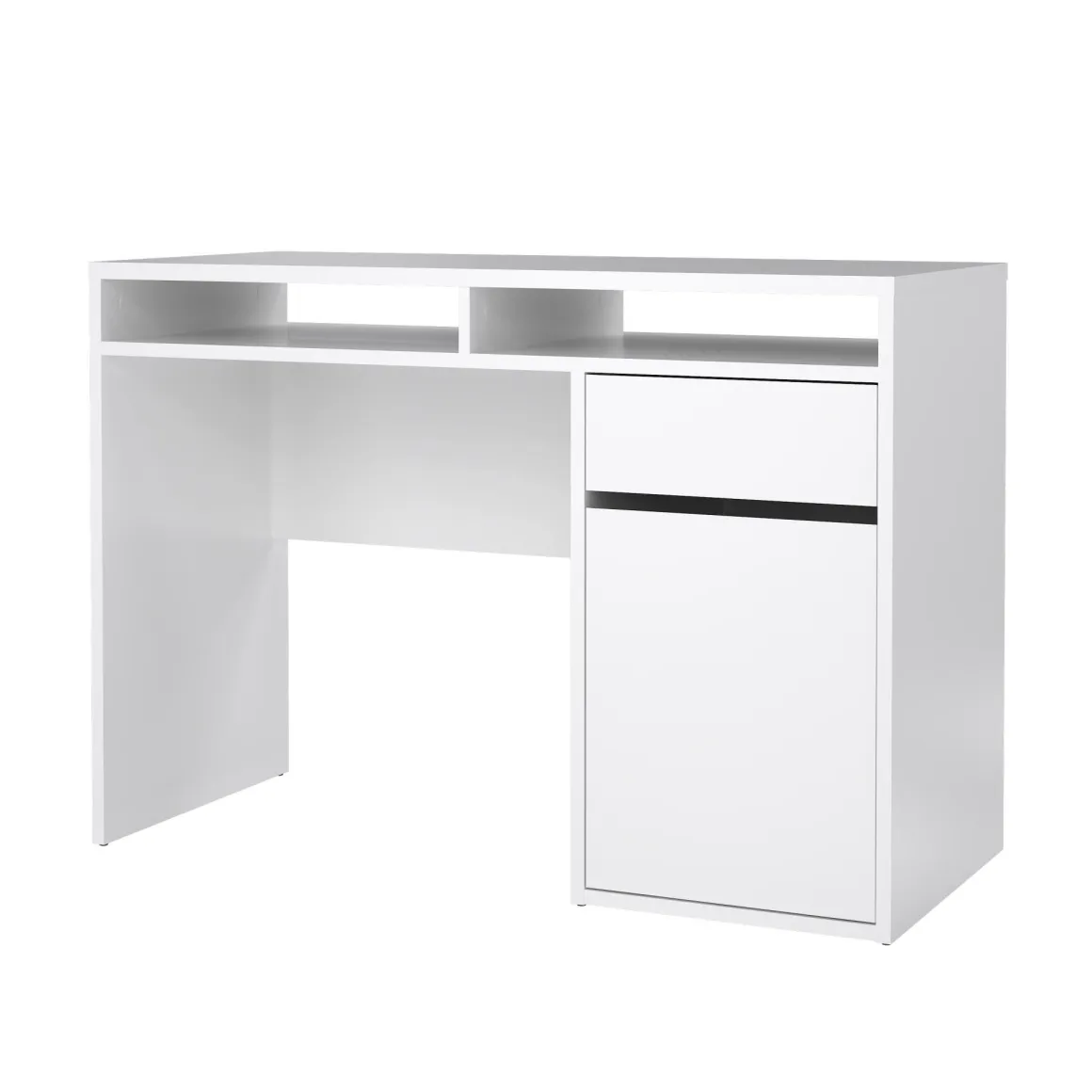 Scrivania lineare bianca lucida 110x48cm con 1 cassetto - Abbadu
