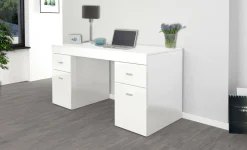Ufficio|Camera Da Letto > Dmora Scrivania lineare bianca lucida 139x60cm con 2 cassetti - Ardina Bianco Opaco