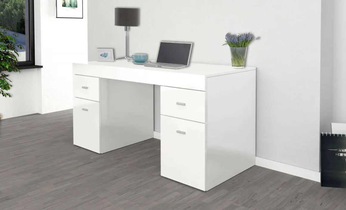 Scrivania lineare bianca lucida 130x60cm con 1 cassetto - Aladdin