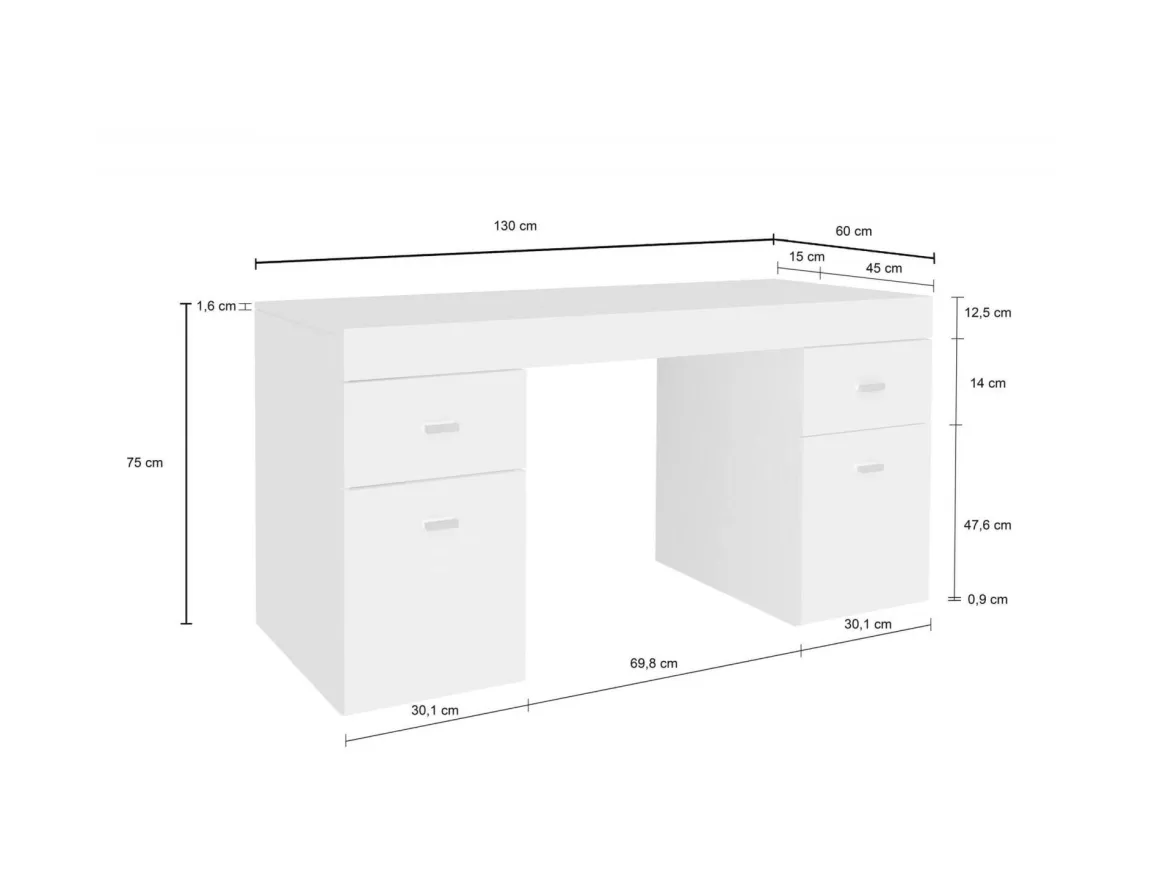 Scrivania lineare bianca lucida 130x60cm con 1 cassetto - Aladdin