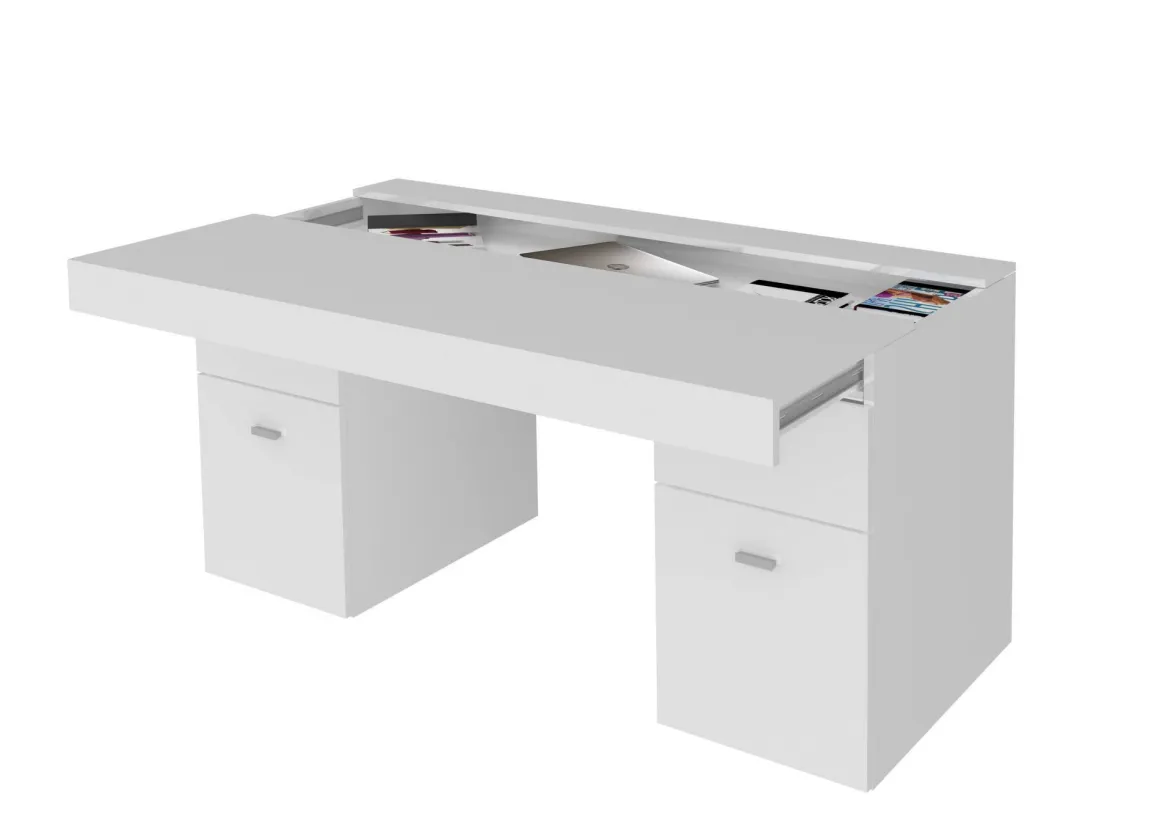 Scrivania lineare bianca lucida 130x60cm con 1 cassetto - Aladdin