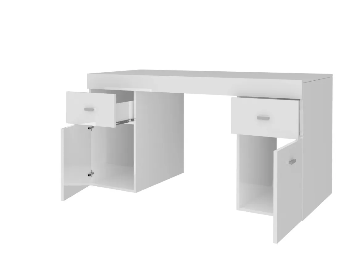 Scrivania lineare bianca lucida 130x60cm con 1 cassetto - Aladdin