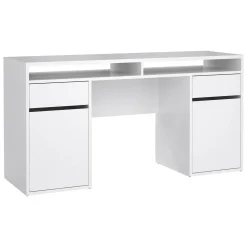 Scrivanie > Dmora Scrivania lineare bianca lucida 149x48cm con 2 cassetti - Leepi Bianco Lucido