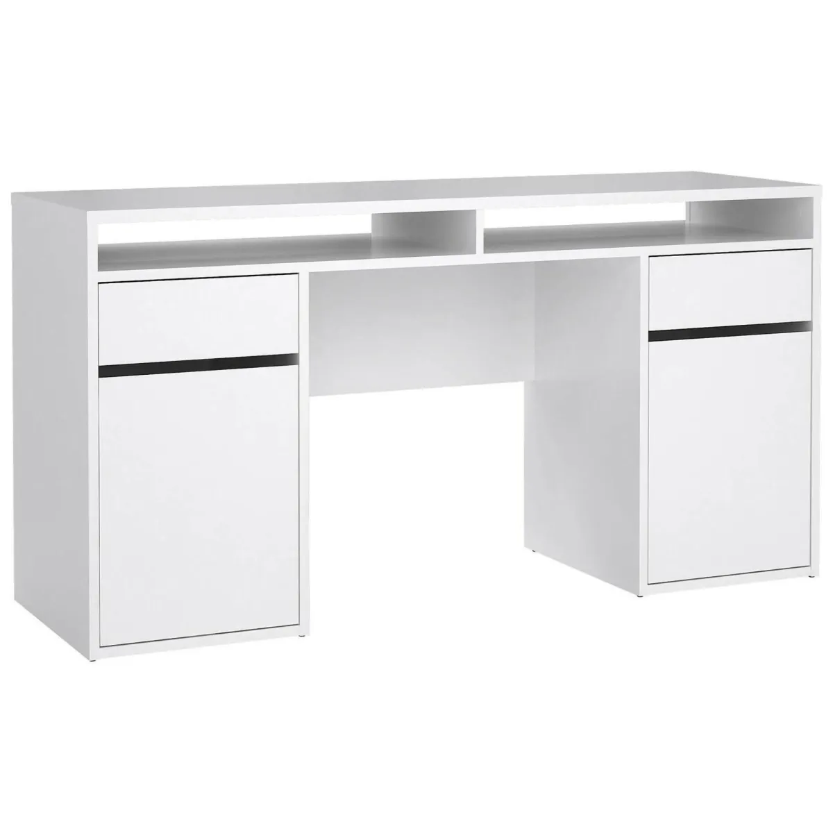 Scrivanie > Dmora Scrivania lineare bianca lucida 149x48cm con 2 cassetti - Leepi Bianco Lucido