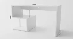 Scrivanie > Dmora Scrivania lineare bianca lucida 149x48cm con 2 cassetti - Leepi Bianco Lucido
