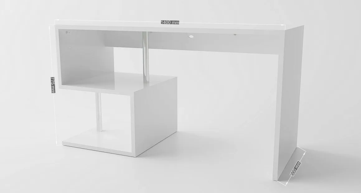 Scrivanie > Dmora Scrivania lineare bianca lucida 149x48cm con 2 cassetti - Leepi Bianco Lucido