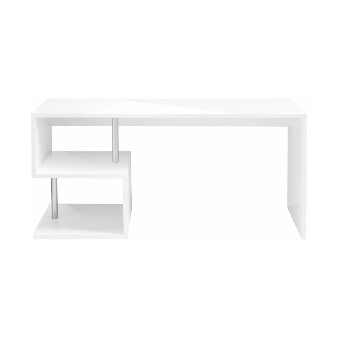 Scrivanie > Dmora Scrivania lineare bianca lucida 149x48cm con 2 cassetti - Leepi Bianco Lucido