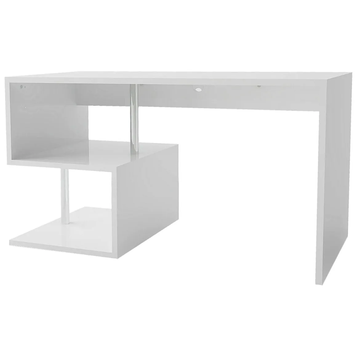 Scrivanie > Dmora Scrivania lineare bianca lucida 149x48cm con 2 cassetti - Leepi Bianco Lucido