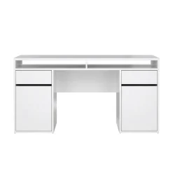 Scrivanie > Dmora Scrivania lineare bianca lucida 149x48cm con 2 cassetti - Leepi Bianco Lucido