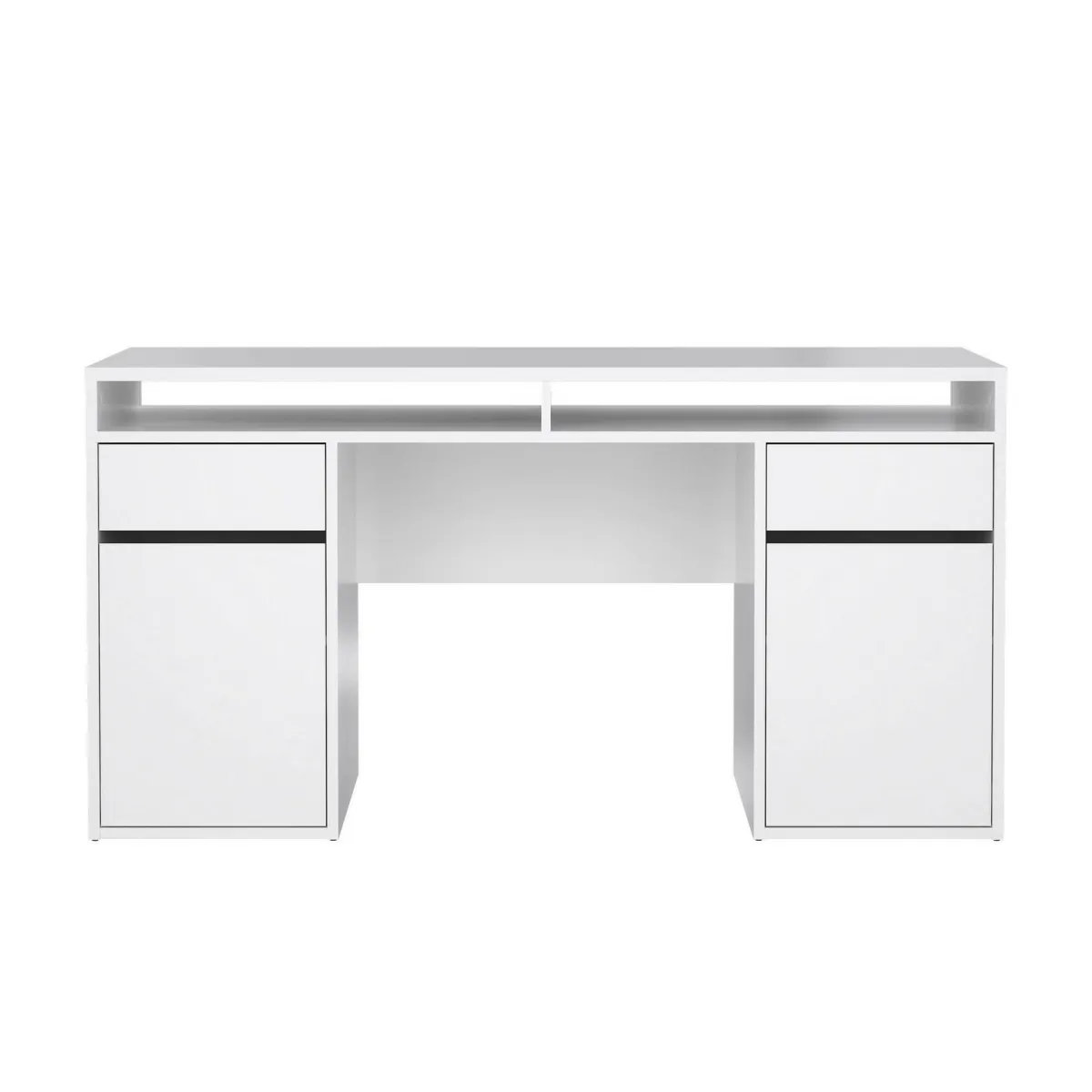 Scrivanie > Dmora Scrivania lineare bianca lucida 149x48cm con 2 cassetti - Leepi Bianco Lucido