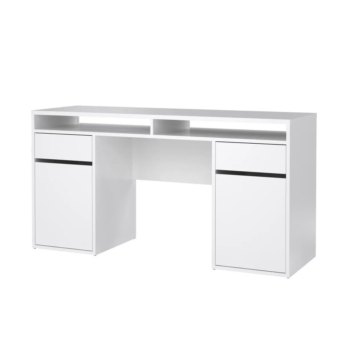 Scrivanie > Dmora Scrivania lineare bianca lucida 149x48cm con 2 cassetti - Leepi Bianco Lucido