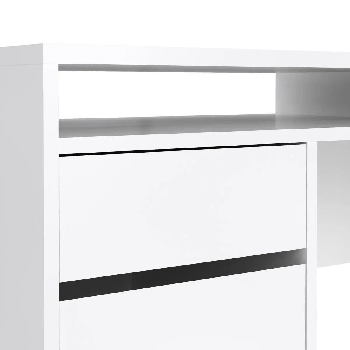 Scrivanie > Dmora Scrivania lineare bianca lucida 149x48cm con 2 cassetti - Leepi Bianco Lucido