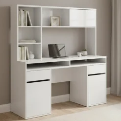 Ufficio|Camera Da Letto > Dmora Scrivania lineare bianca lucida 160x60cm con supporto computer - Giunone Bianco Lucido