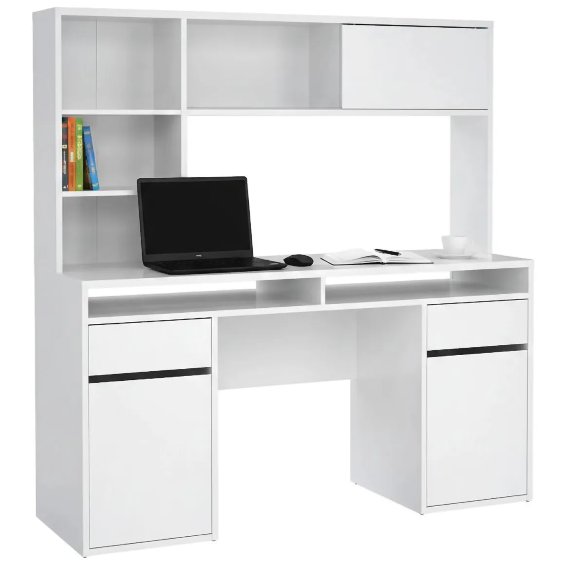 Ufficio|Camera Da Letto > Dmora Scrivania lineare bianca lucida 160x60cm con supporto computer - Giunone Bianco Lucido