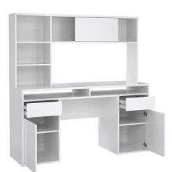 Scrivania lineare bianca lucida 149x48cm con libreria - Ambrenti