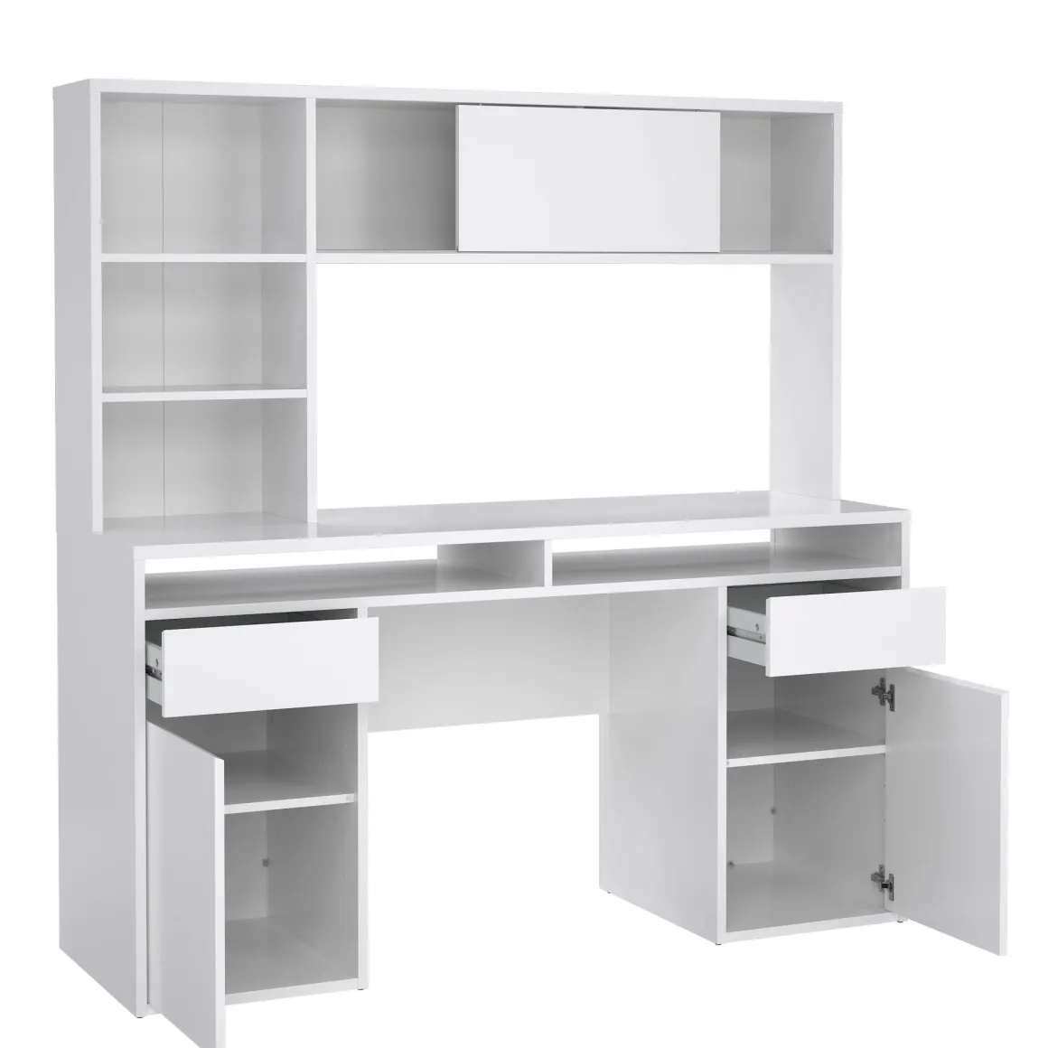 Scrivania lineare bianca lucida 149x48cm con libreria - Ambrenti