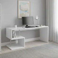 Scrivania lineare bianca lucida 180x60cm con supporto pc - Poseidone