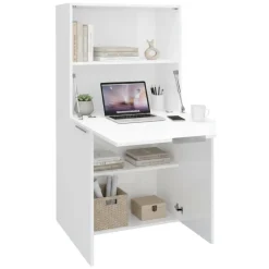 Ufficio|Camera Da Letto > Dmora Scrivania lineare bianca lucida 70x35cm con supporto pc - Akiro Bianco Lucido