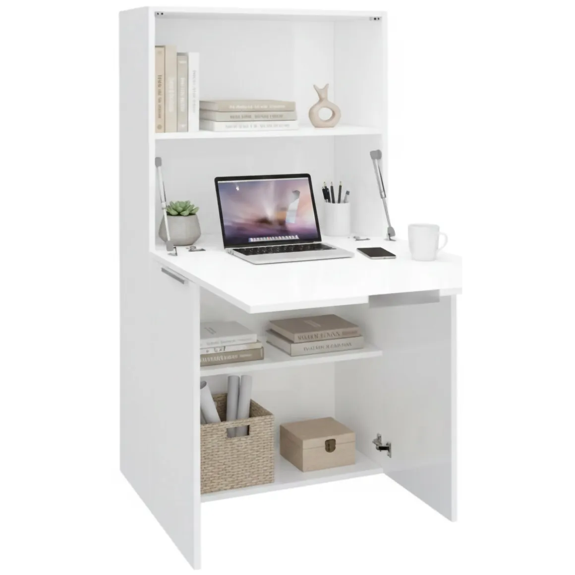Scrivania lineare bianca lucida 70x35cm con libreria - Atroc