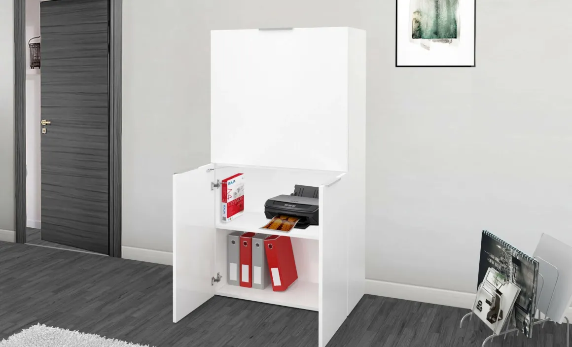 Scrivania lineare bianca lucida 70x35cm con libreria - Atroc