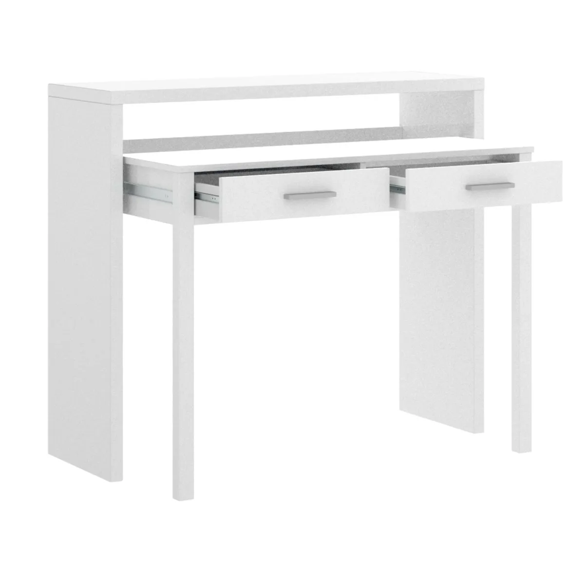 Ufficio|Camera Da Letto > Dmora Scrivania lineare bianca lucida e acero 110x50cm con supporto pc - Antioco Marrone Acero, Bianco Lucido