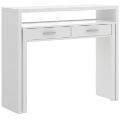 Ufficio|Camera Da Letto > Dmora Scrivania lineare bianca lucida e acero 110x50cm con supporto pc - Antioco Marrone Acero, Bianco Lucido