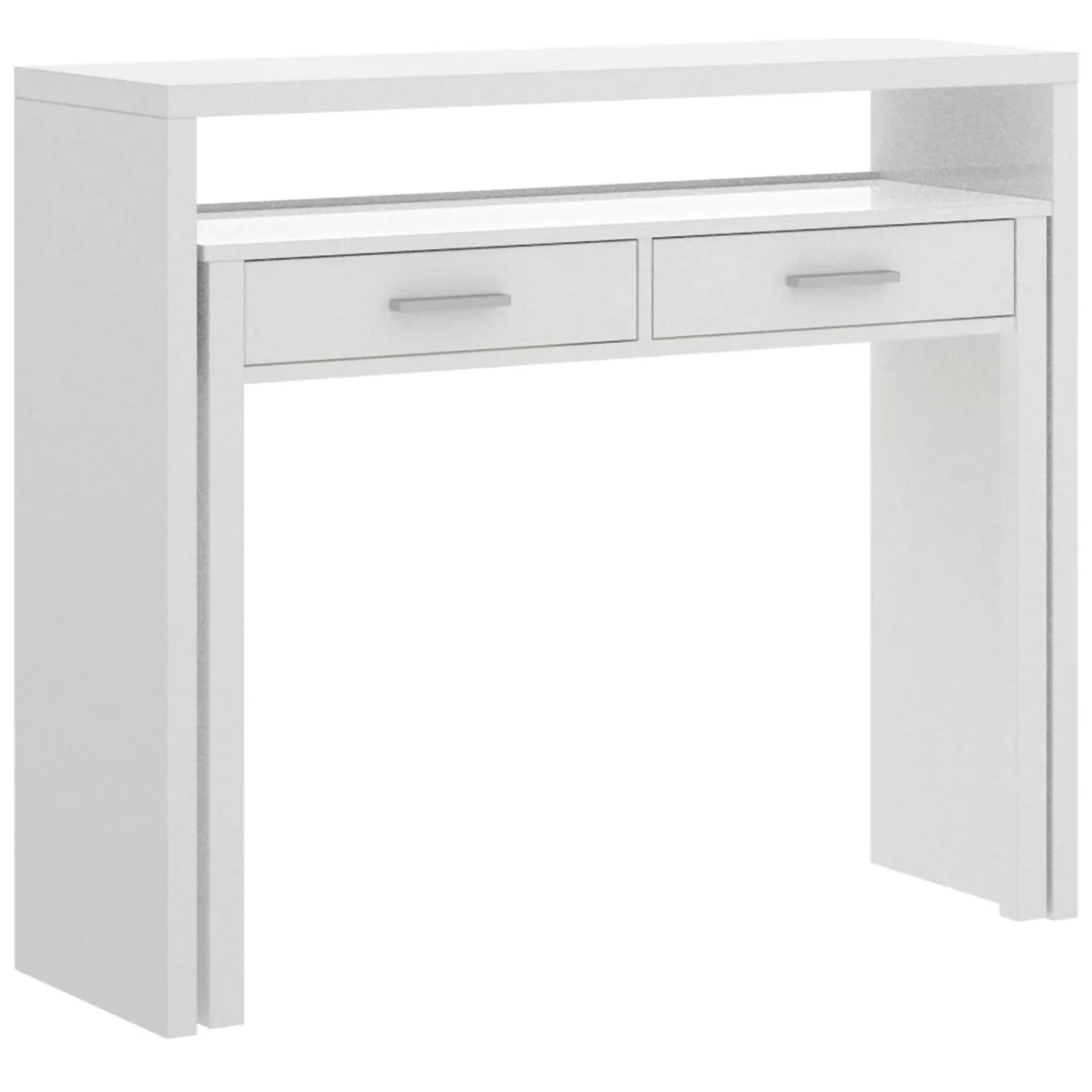 Ufficio|Camera Da Letto > Dmora Scrivania lineare bianca lucida e acero 110x50cm con supporto pc - Antioco Marrone Acero, Bianco Lucido