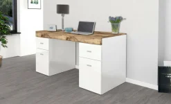 Scrivania lineare bianca lucida e acero 130x60cm con 1 cassetto - Aladdin