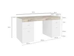 Scrivania lineare bianca lucida e acero 130x60cm con 1 cassetto - Aladdin