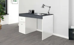 Ufficio|Camera Da Letto > Dmora Scrivania lineare bianca lucida e ardesia 110x50cm con supporto pc - Antioco Grigio Ardesia, Bianco Lucido