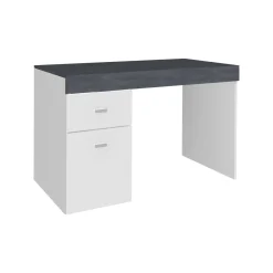 Ufficio|Camera Da Letto > Dmora Scrivania lineare bianca lucida e ardesia 110x50cm con supporto pc - Antioco Grigio Ardesia, Bianco Lucido