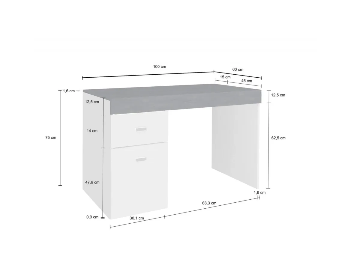 Ufficio|Camera Da Letto > Dmora Scrivania lineare bianca lucida e ardesia 110x50cm con supporto pc - Antioco Grigio Ardesia, Bianco Lucido