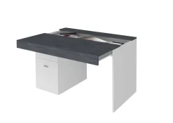 Ufficio|Camera Da Letto > Dmora Scrivania lineare bianca lucida e ardesia 110x50cm con supporto pc - Antioco Grigio Ardesia, Bianco Lucido