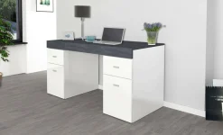 Scrivania lineare bianca lucida e ardesia 130x60cm con 1 cassetto - Aladdin