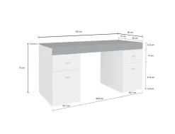 Scrivanie > Dmora Scrivania lineare bianca lucida e rovere 135x75cm con 3 cassetti - Hachette Marrone Rovere, Bianco Lucido