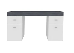 Scrivanie > Dmora Scrivania lineare bianca lucida e rovere 135x75cm con 3 cassetti - Hachette Marrone Rovere, Bianco Lucido