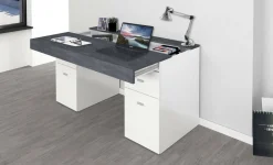 Scrivanie > Dmora Scrivania lineare bianca lucida e rovere 135x75cm con 3 cassetti - Hachette Marrone Rovere, Bianco Lucido