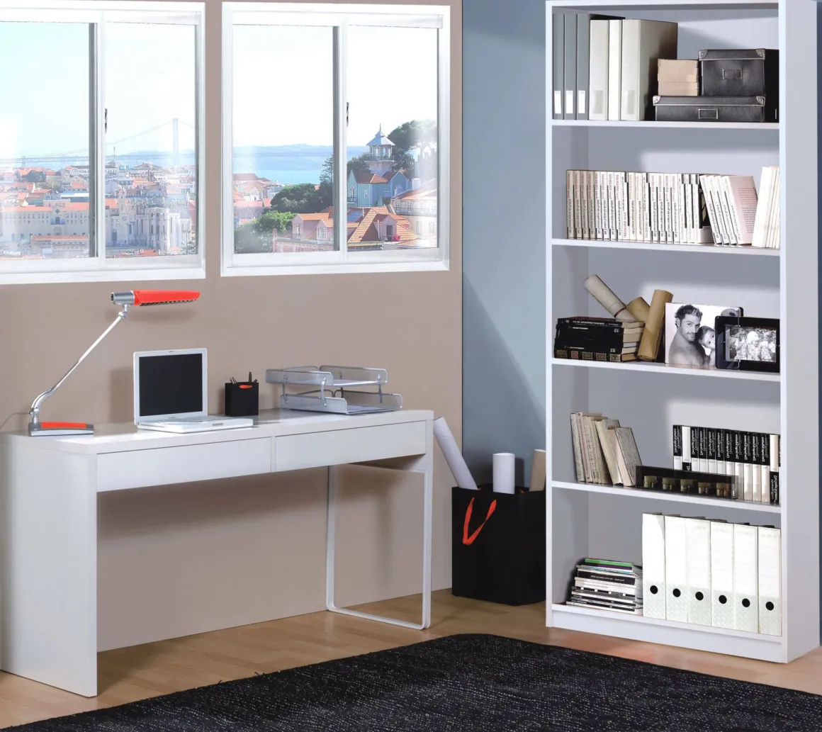 Scrivania lineare bianca opaca 138x50cm con 2 cassetti - Cerere