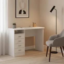 Scrivania lineare bianca 110x45cm con 3 cassetti - Appollo
