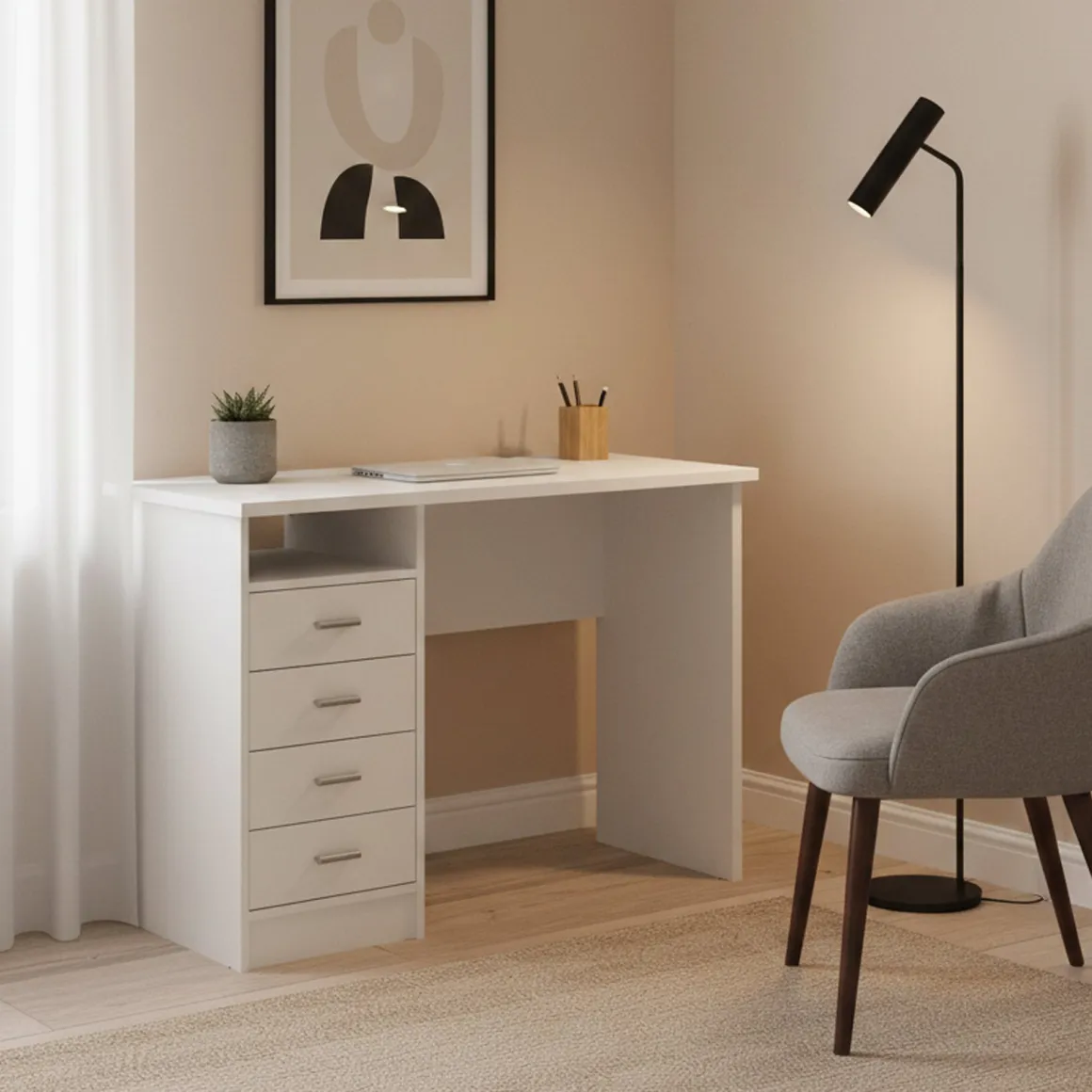 Scrivanie > Dmora Scrivania lineare bianca 110x48cm con 1 cassetto - Agave Bianco