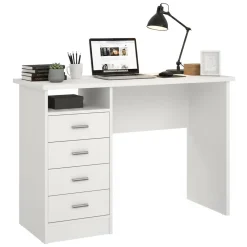 Scrivania lineare bianca 110x45cm con 3 cassetti - Appollo