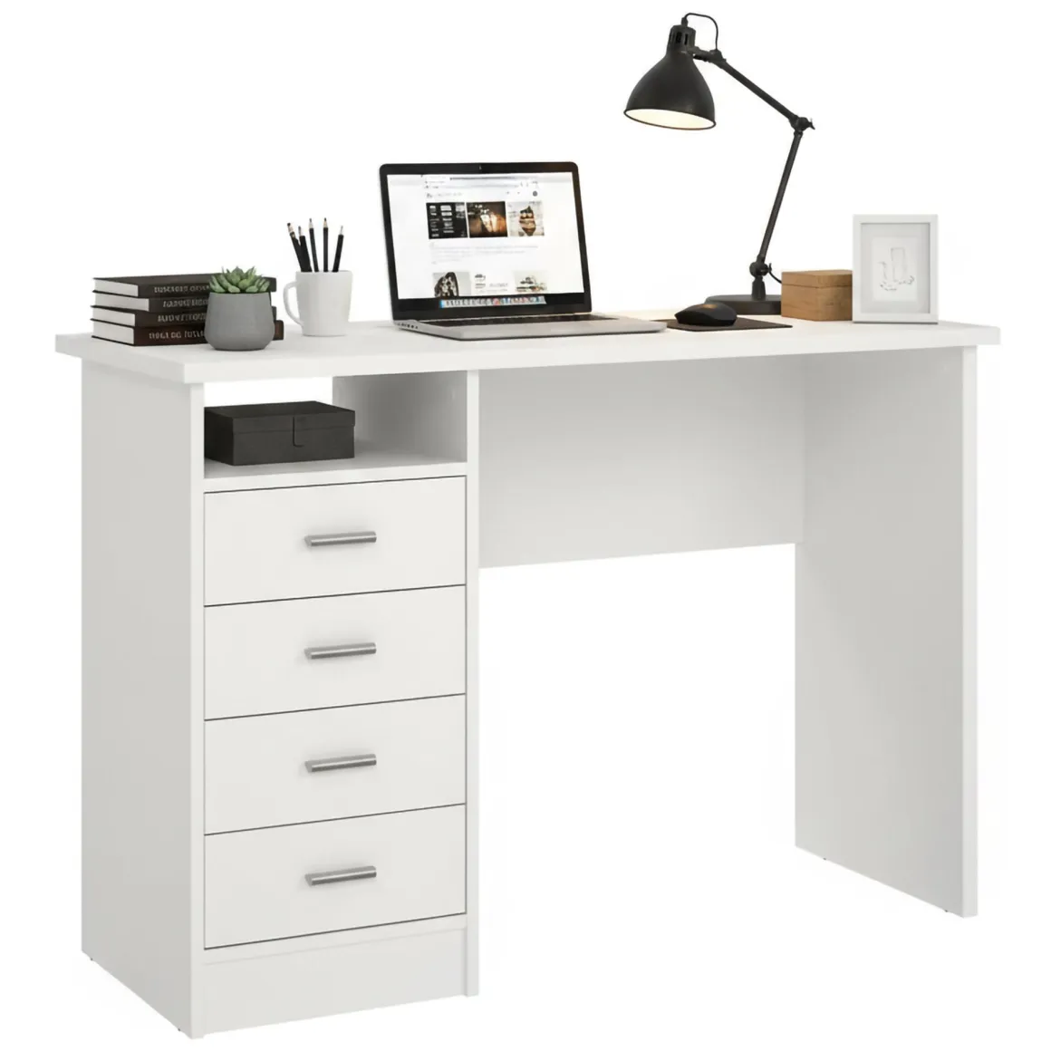 Scrivanie > Dmora Scrivania lineare bianca 110x48cm con 1 cassetto - Agave Bianco