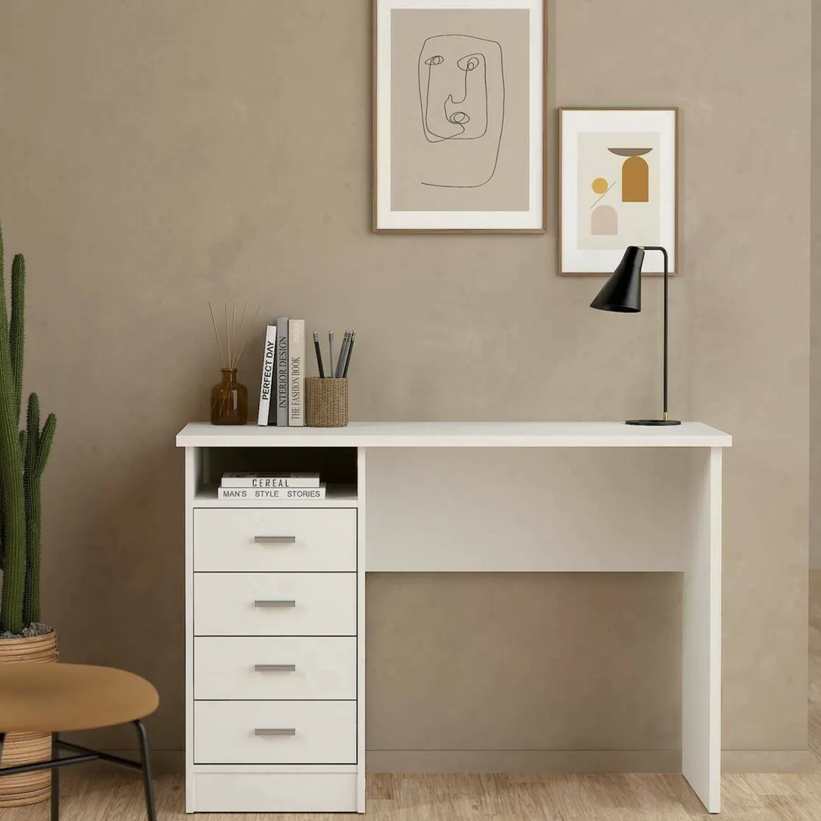 Scrivanie > Dmora Scrivania lineare bianca 110x48cm con 1 cassetto - Agave Bianco