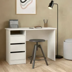 Scrivania lineare bianca 110x48cm con 3 cassetti - Huaning