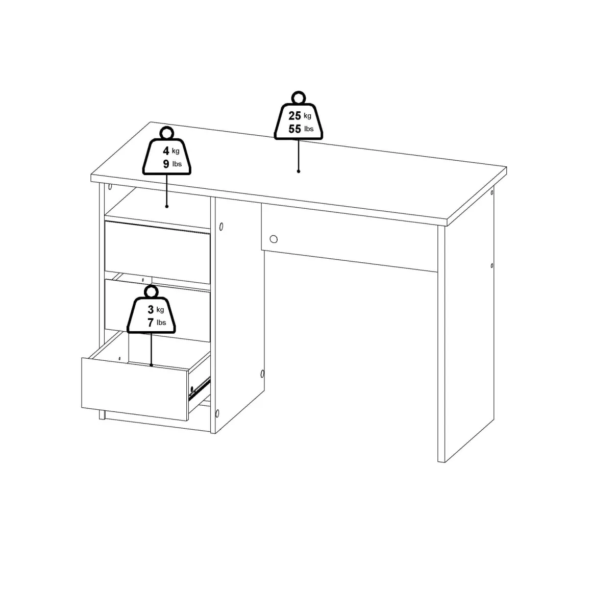 Scrivania lineare bianca 110x48cm con 3 cassetti - Huaning