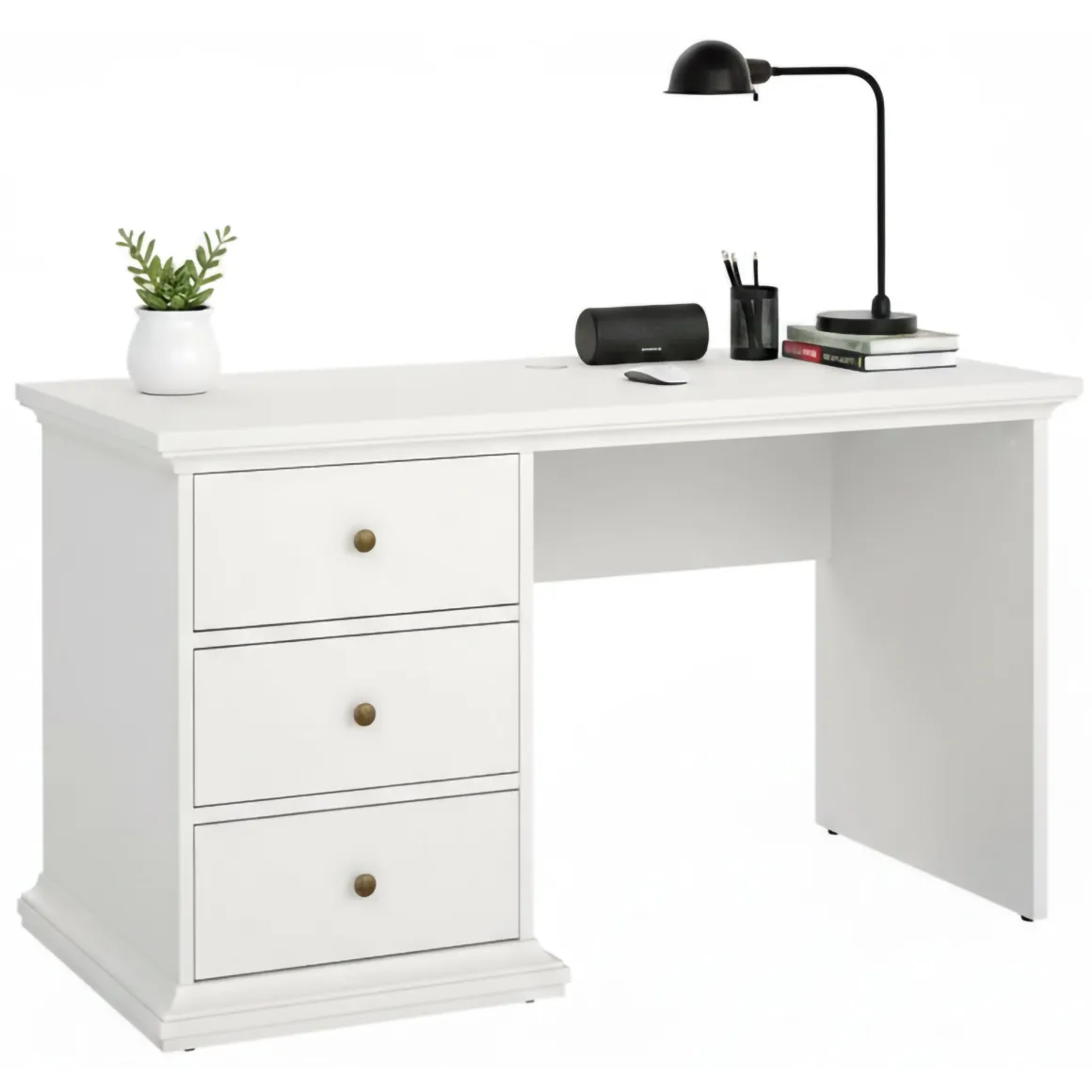 Scrivania lineare bianca 130x61cm con 3 cassetti - Agia
